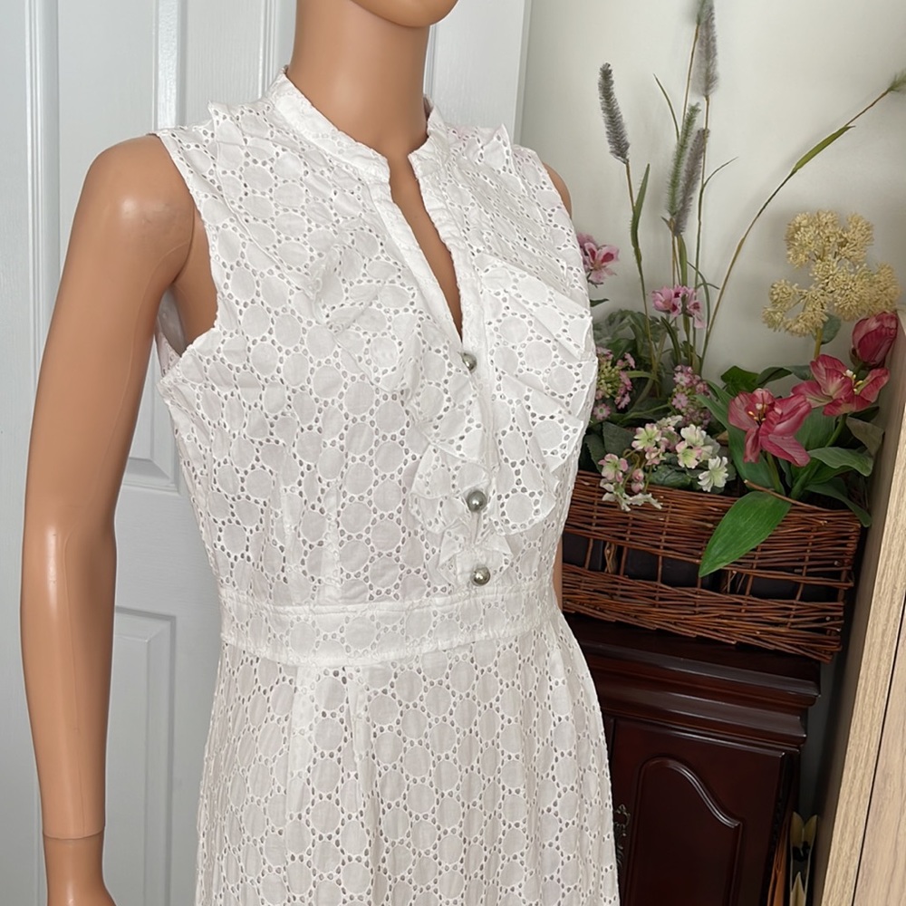 NWT Chadwick’s White 100% Cotton Eyelet Ruffle Sleeveless Knee-Length Dress - Picture 5 of 13
